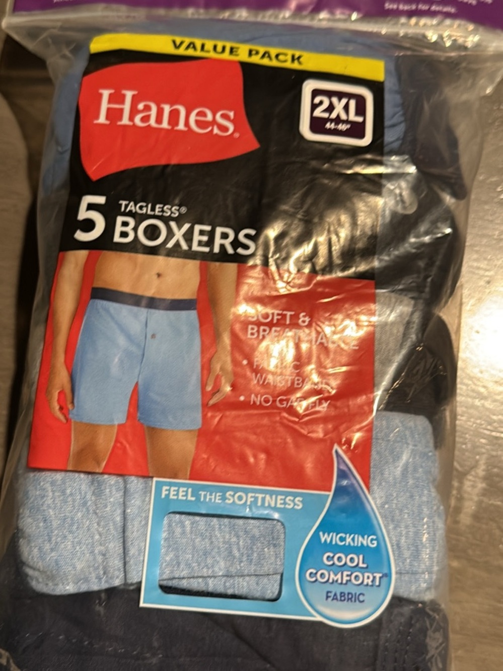 Hanes Men’s 5-Pack Tagless Boxers in Light Blue and Navy – 2XL